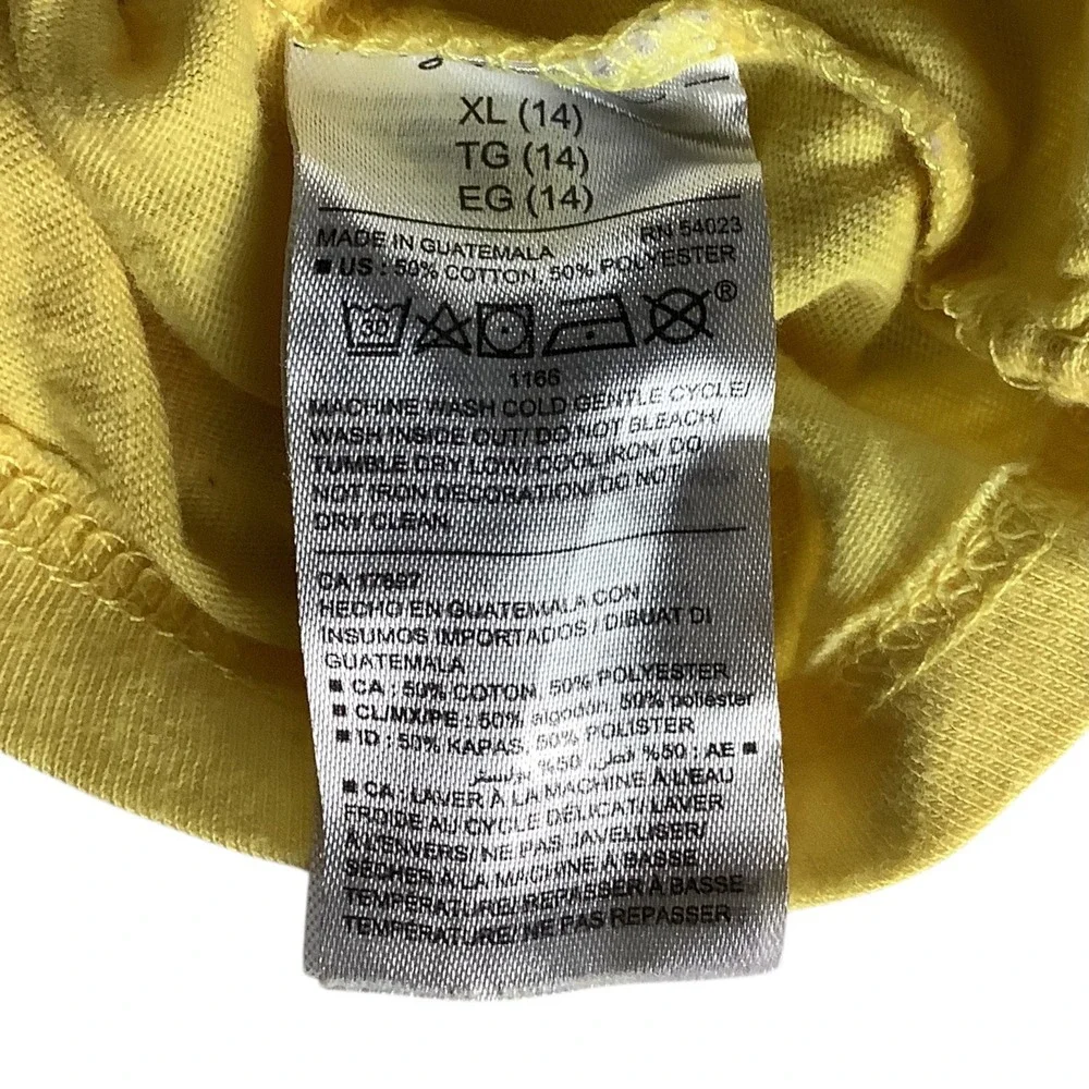 Old Navy T-Shirt Girls XL(14) Yellow Graphic Print All The Feels Heart Casual